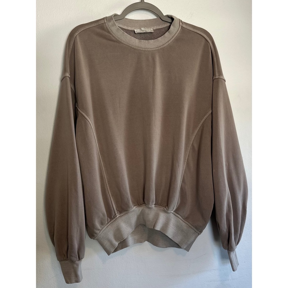 Zenana Acid Wash Crewneck Sweatshirt Taupe Oversized Pullover S/M Grunge Cozy